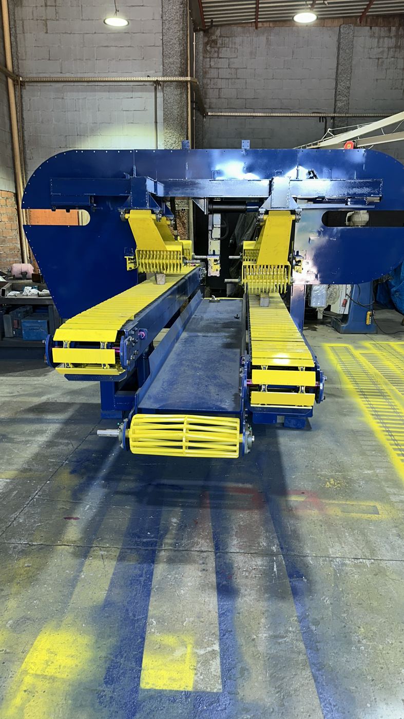 Linha azul e amarela com transportadores